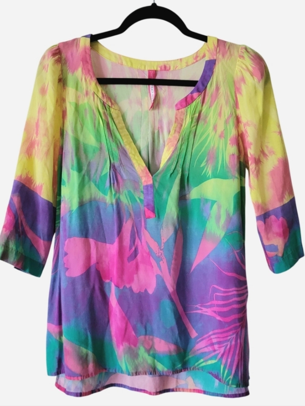 Plenty By Tracy Reese Top Blouse Tie Dye Pink Green Small Rayon